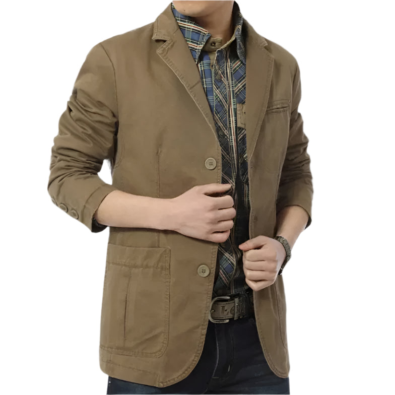 Ezra | Men's Casual Cotton Blazer Khaki Button Up