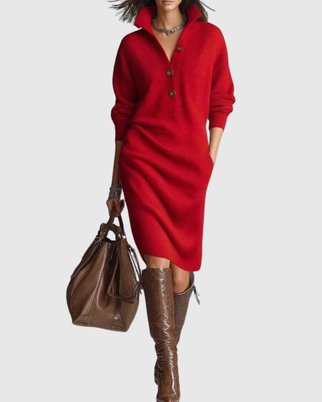 Ivy | Women's Knit Sweater Dress Black Button Up