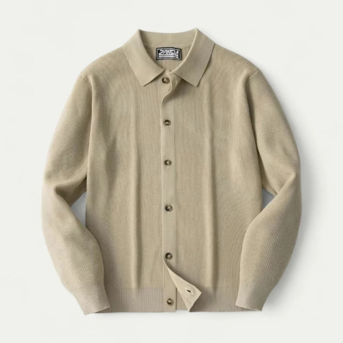 Callum | Men's Cardigan Sweater Beige Collared Button Front