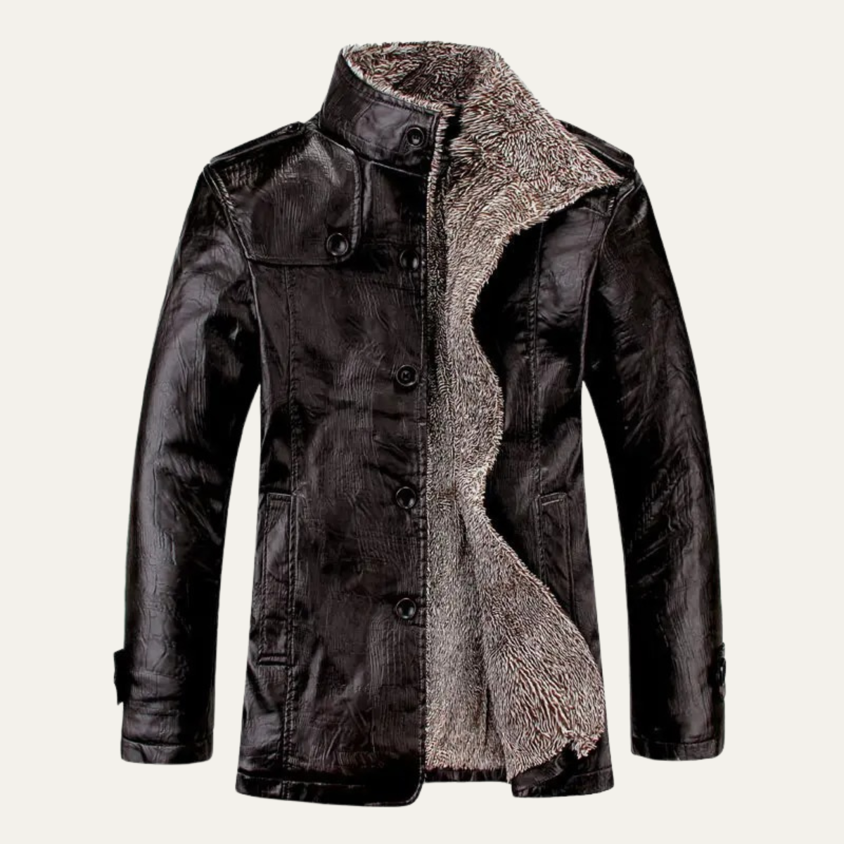 Beck | Men's Sherpa Lined Leather Jacket Brown