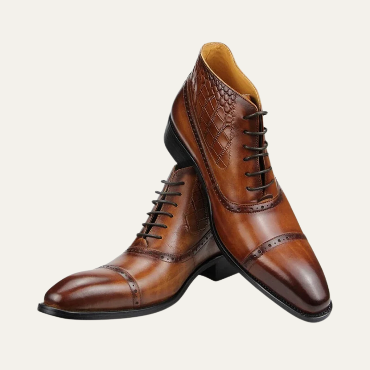 Rhys | Men's Leather Brogue Lace Up Ankle Dress Boots Cognac