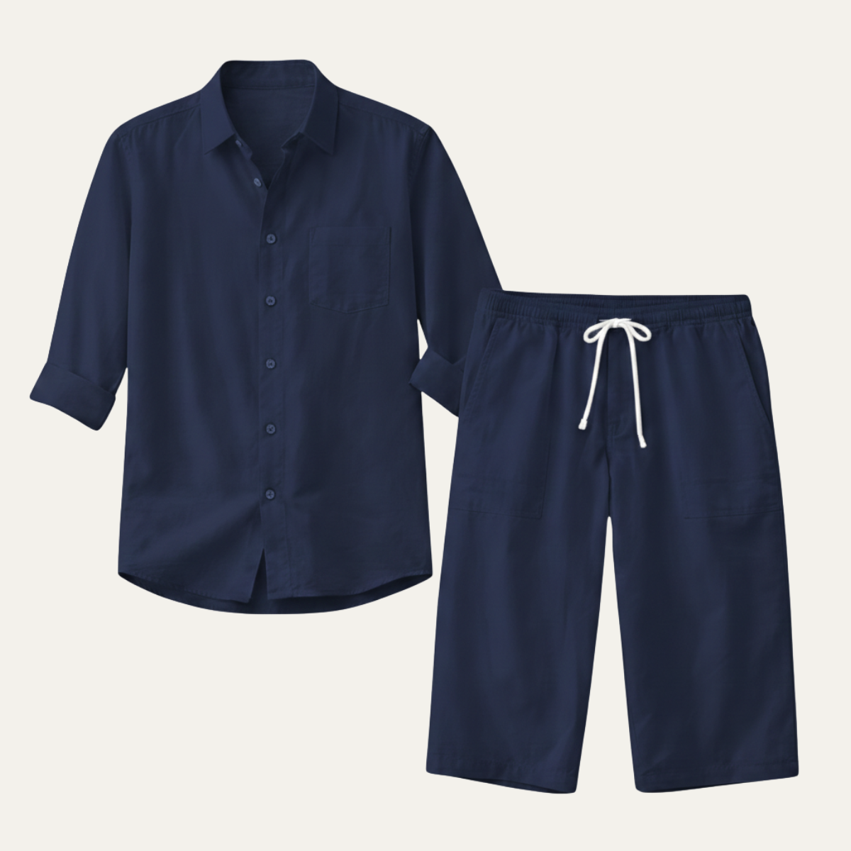 Axel | Men's Linen Set White Button Up Shirt Cropped Pants