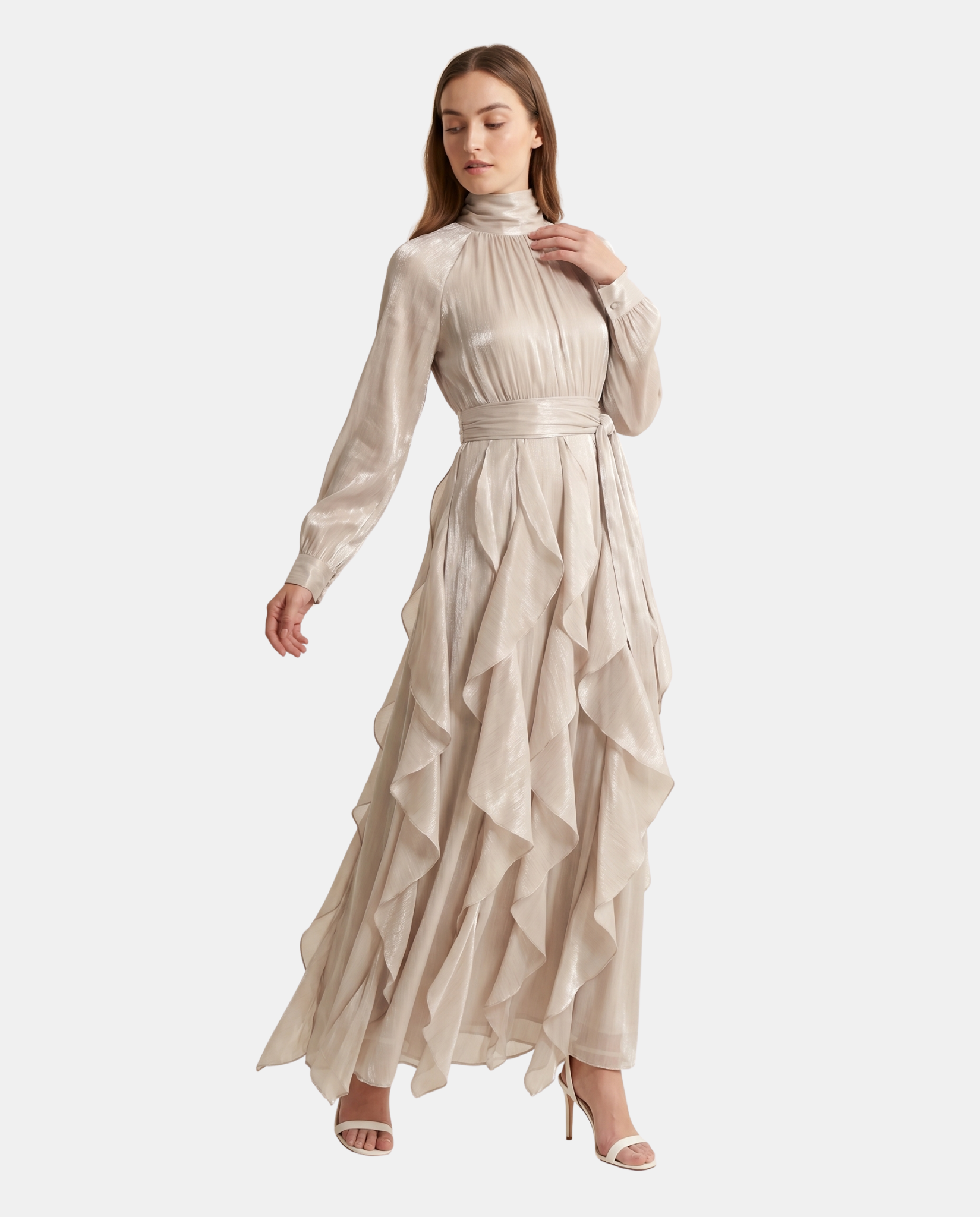 Dama Washington Lola women's long sleeve maxi dress cream ruffled - view 3