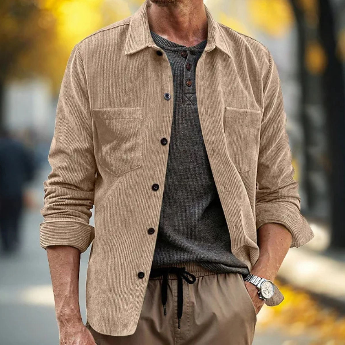 Bram | Men's Casual Corduroy Button Up Shirt Jacket Black
