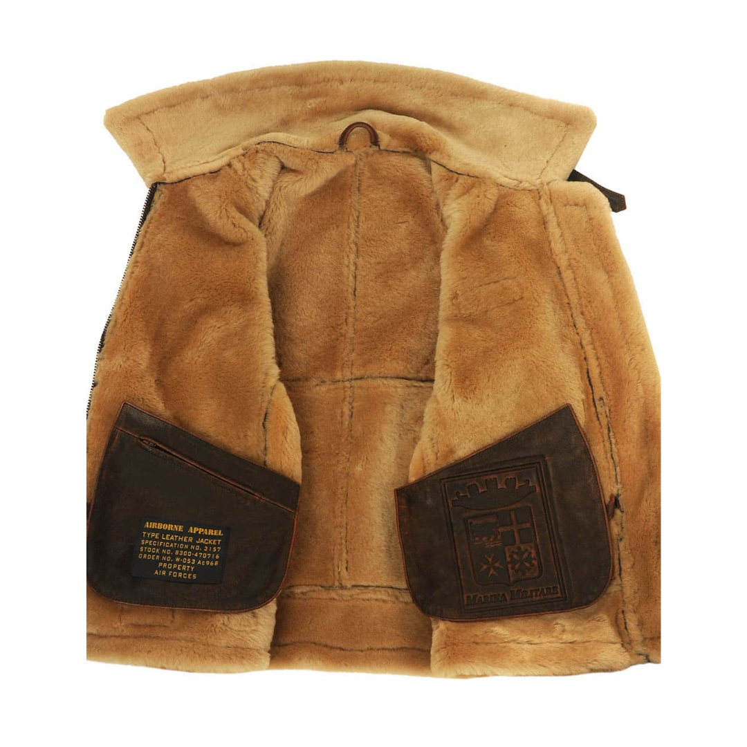 Voss | Men's Sherpa Collar Leather Jacket Brown