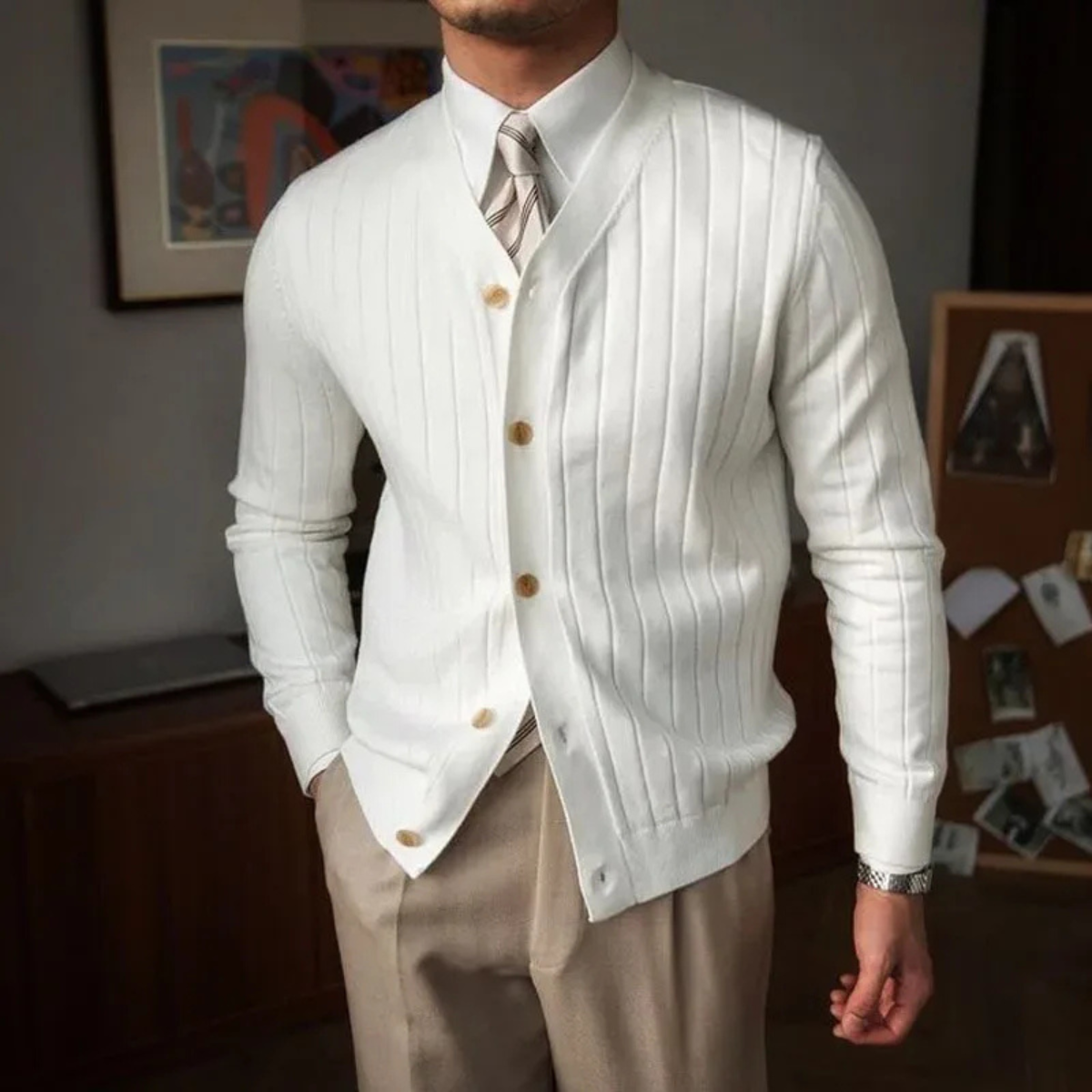 Axel | Men's Smart Casual Pinstripe Cardigan Light Blue Button Up