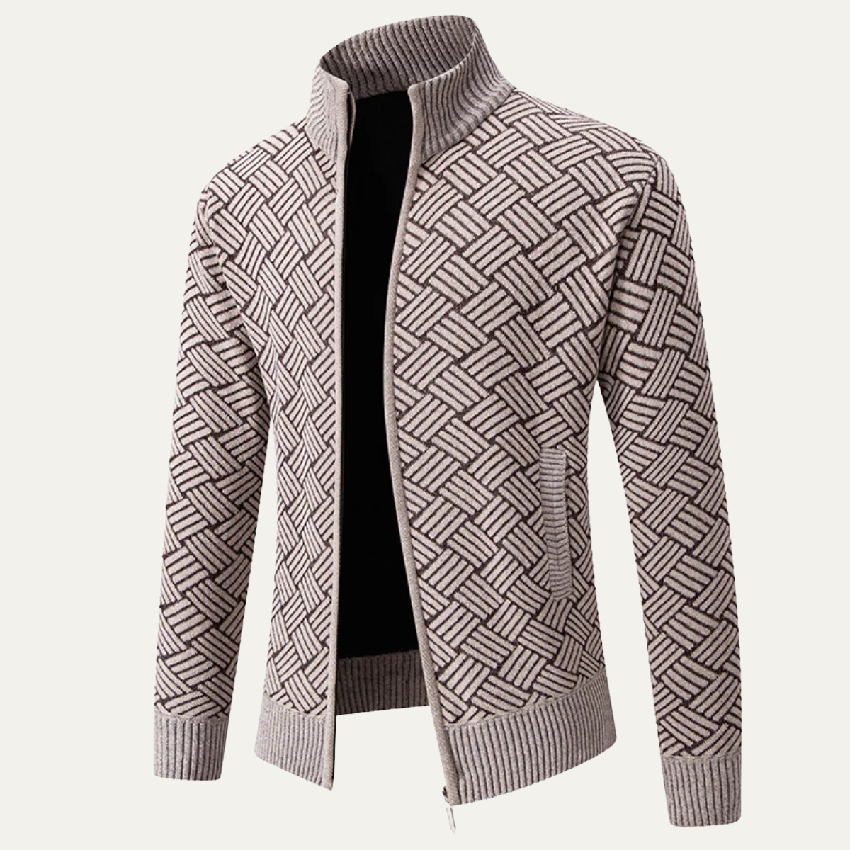 Knox | Men's Geometric Patterned Cardigan Sweater Beige