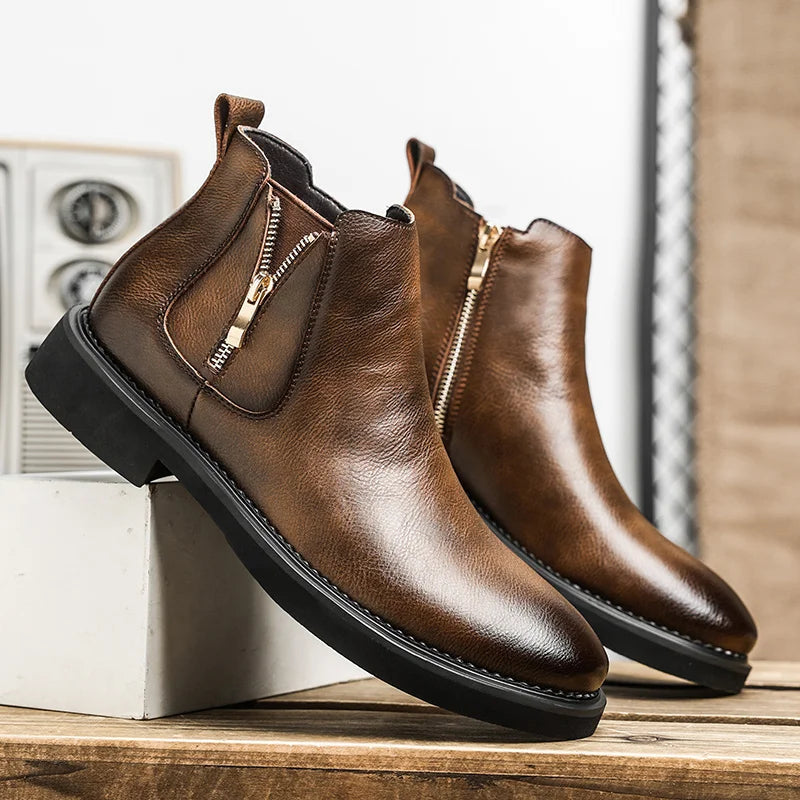 Axel | Men's Vintage Chelsea Boot Brown Leather Black Sole