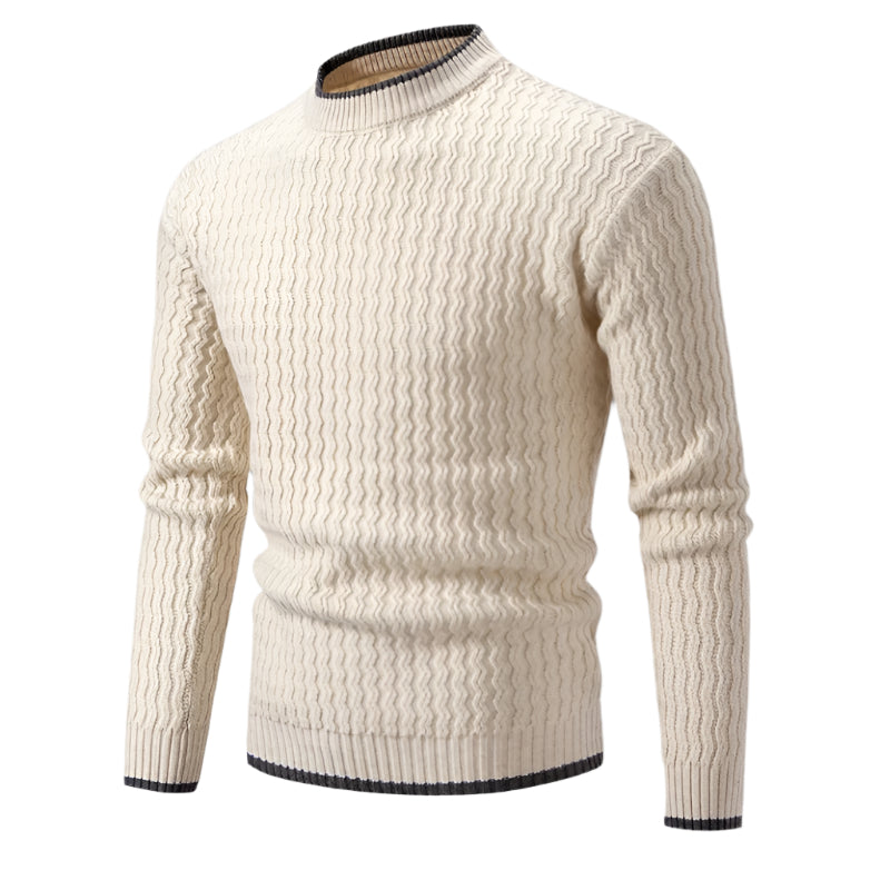 Bram | Men's Cable Knit Sweater Cream Crew Neck
