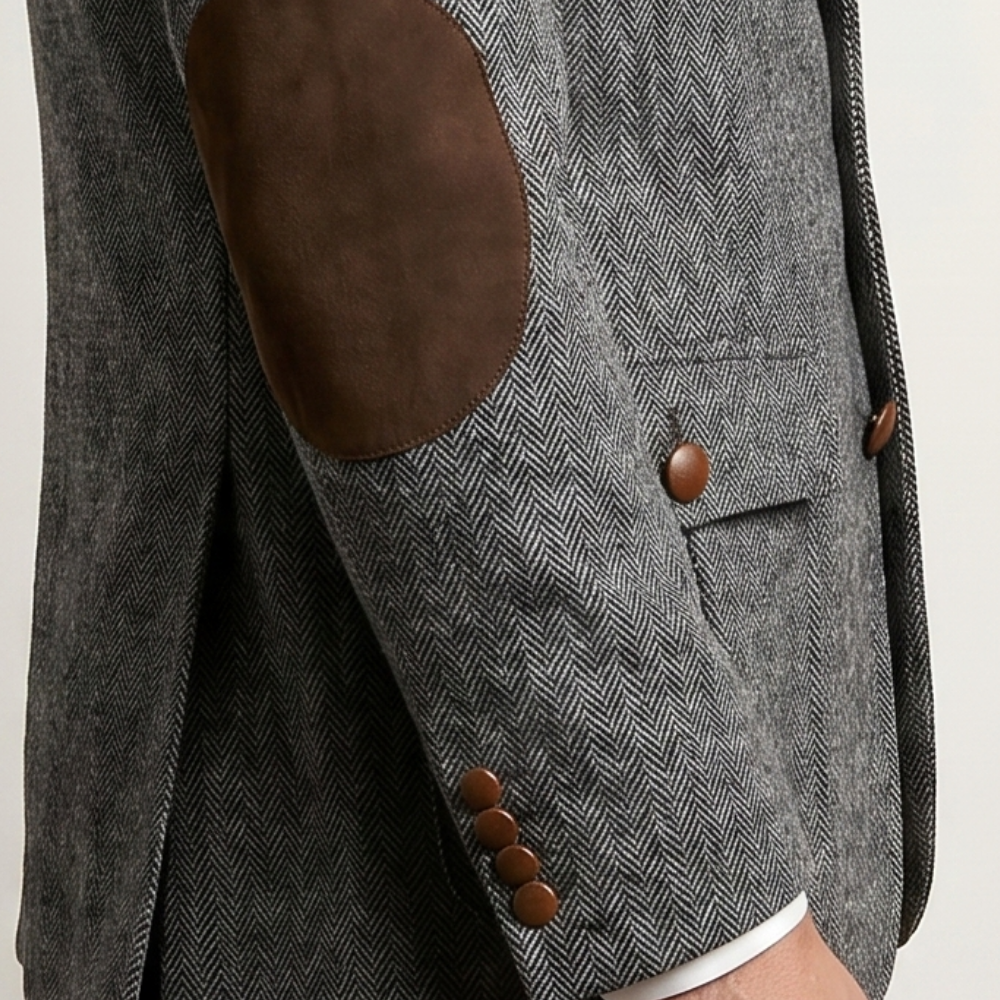 Sage | Men's Herringbone Tweed Blazer with Elbow Patches