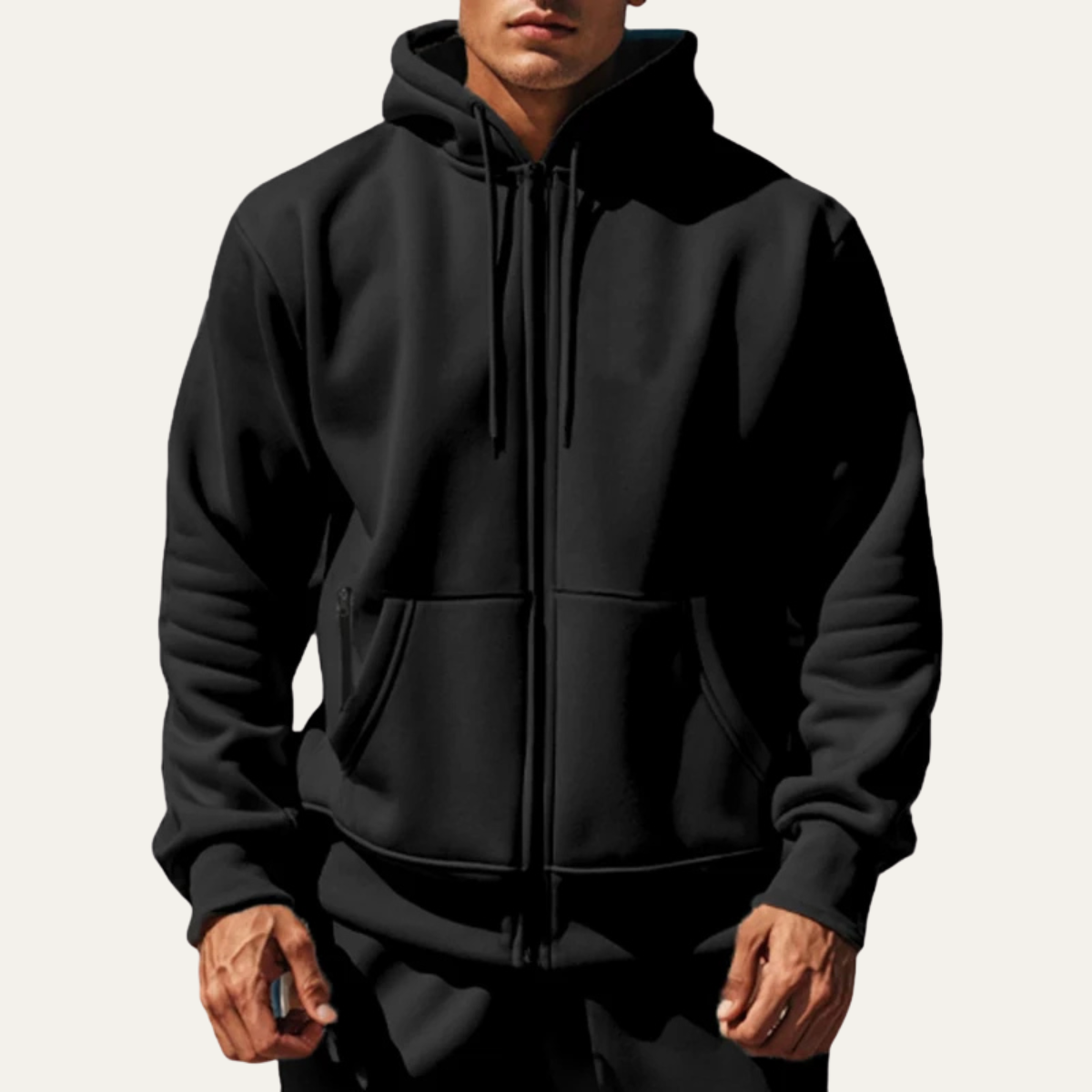 Brax | Men's Zip Up Hoodie Black Oversized Warm