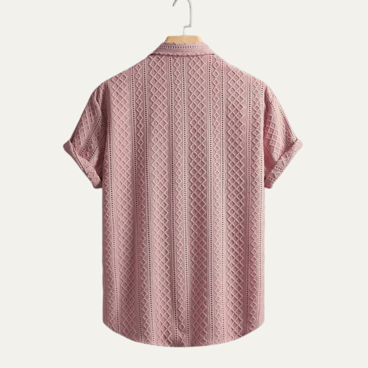 Ash | Men's Casual Textured Button Up Shirt Pink Short Sleeve