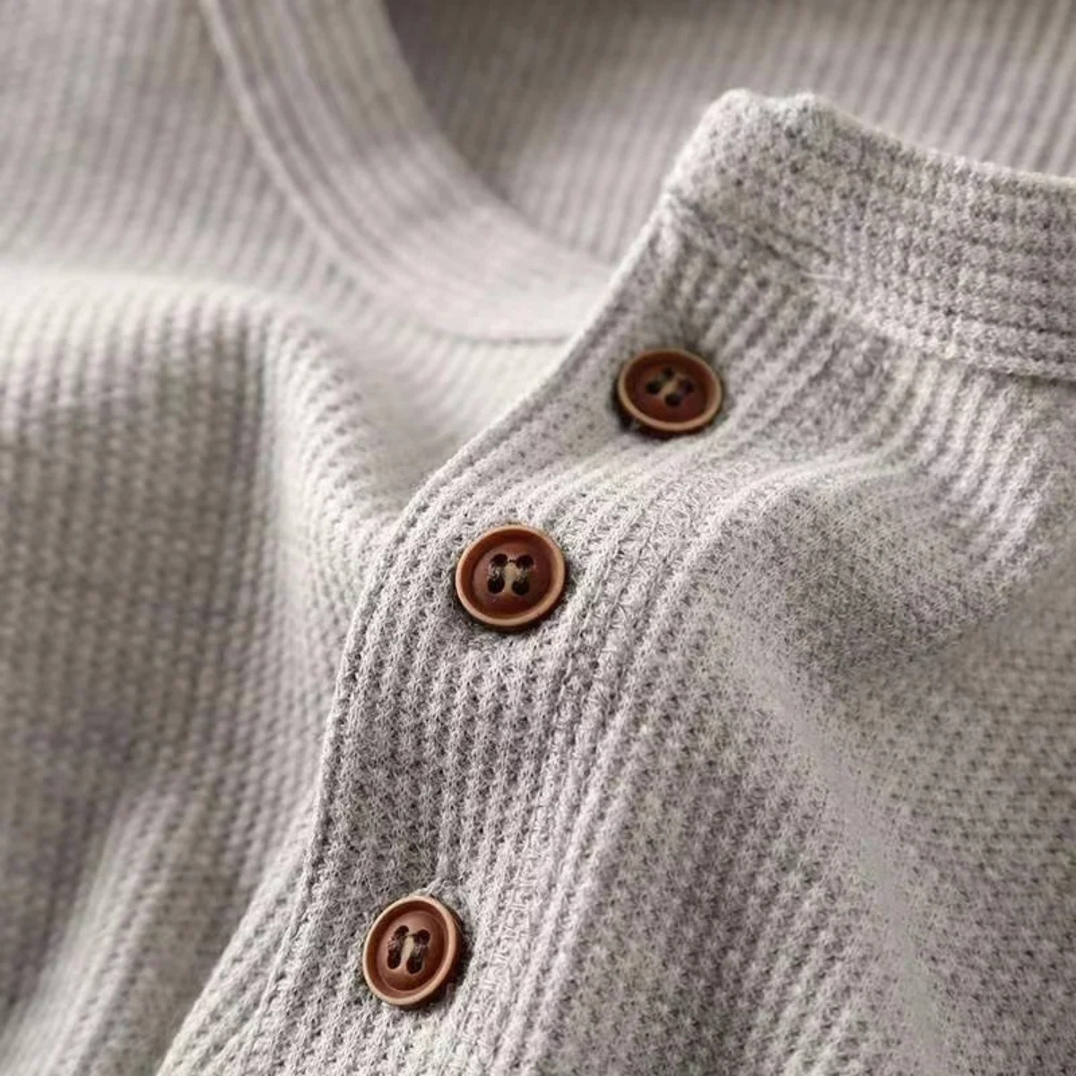 Beau | Men's Henley Shirt Gray Thermal Waffle Knit