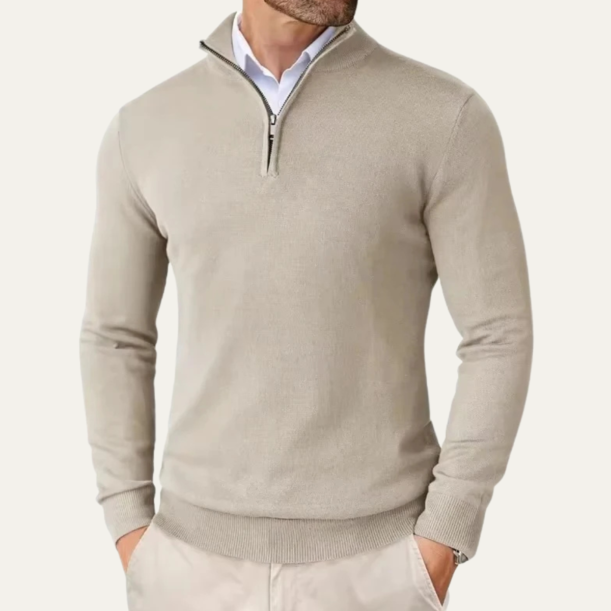 Bram | Men's Quarter Zip Sweater Camel Mock Neck Long Sleeve