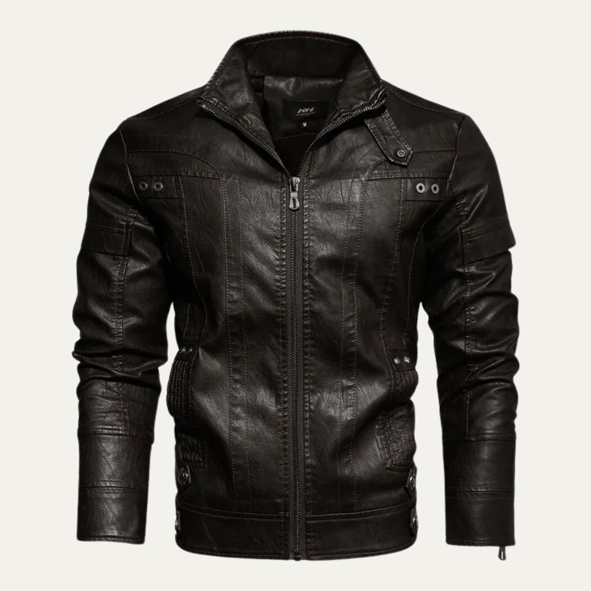 Rhys | Men's Faux Leather Jacket Brown Zip Up