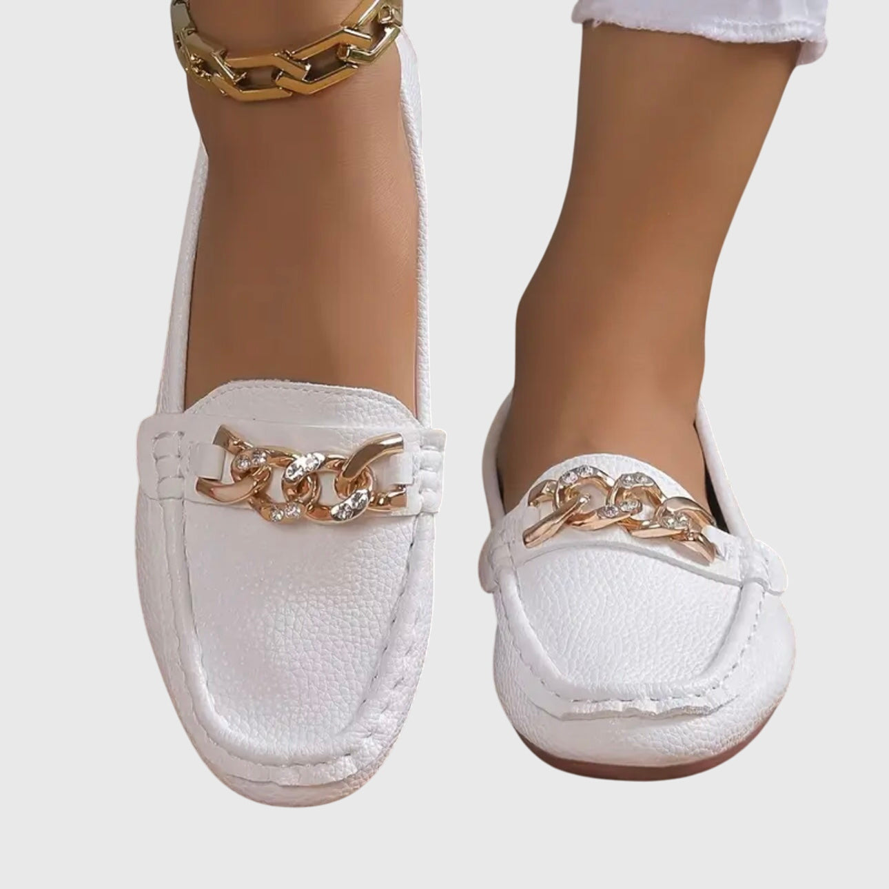 Mia | Women's Chain Link Loafer Cream Gold Accents