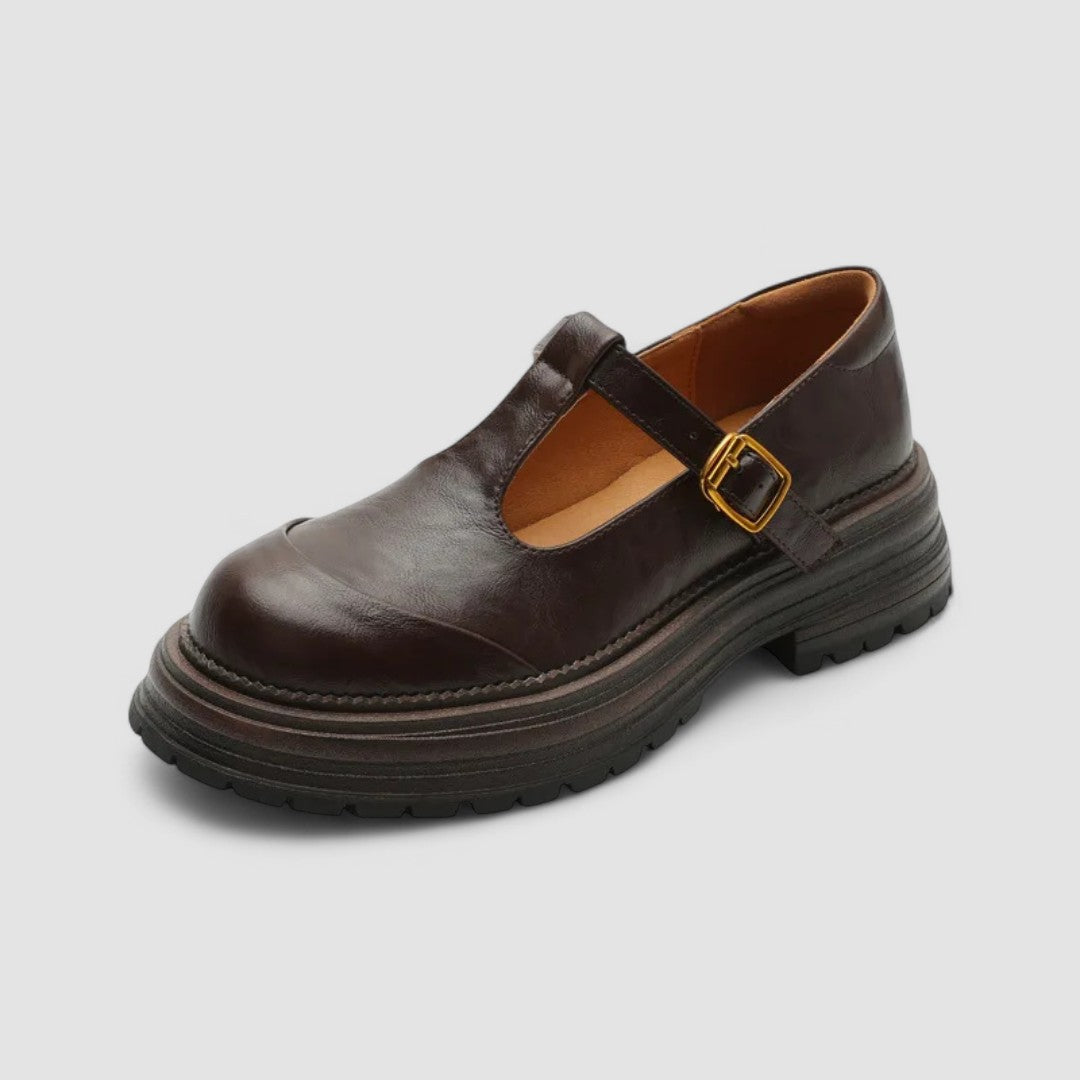 Vera | Women's Mary Jane Loafer Brown Leather T Strap