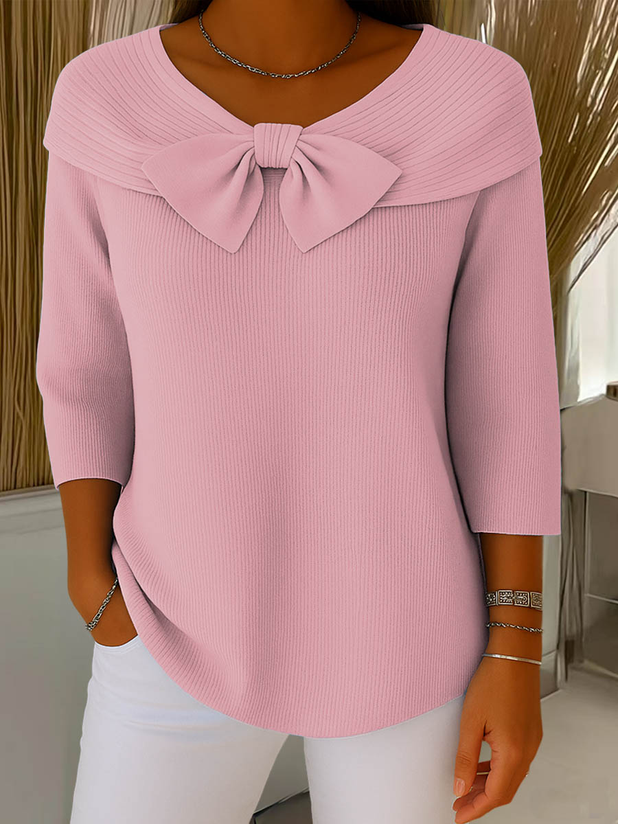 Cora | Women's Ribbed Bow Neck Top Light Blue