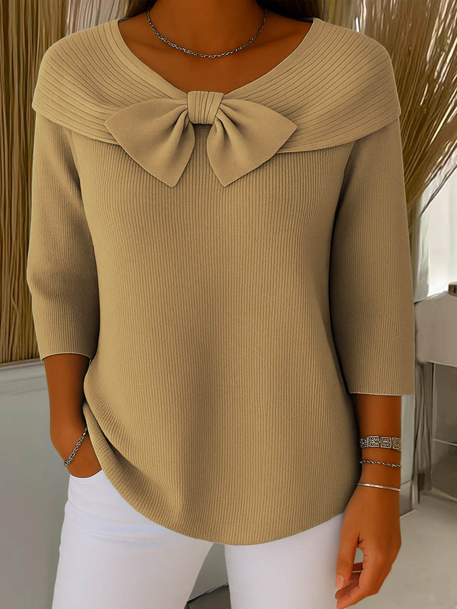 Cora | Women's Ribbed Bow Neck Top Light Blue