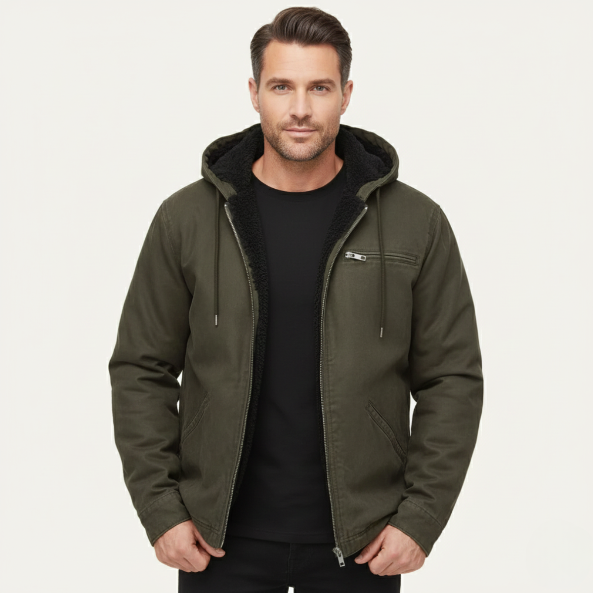 Axel | Men's Fleece Lined Hooded Jacket Camel