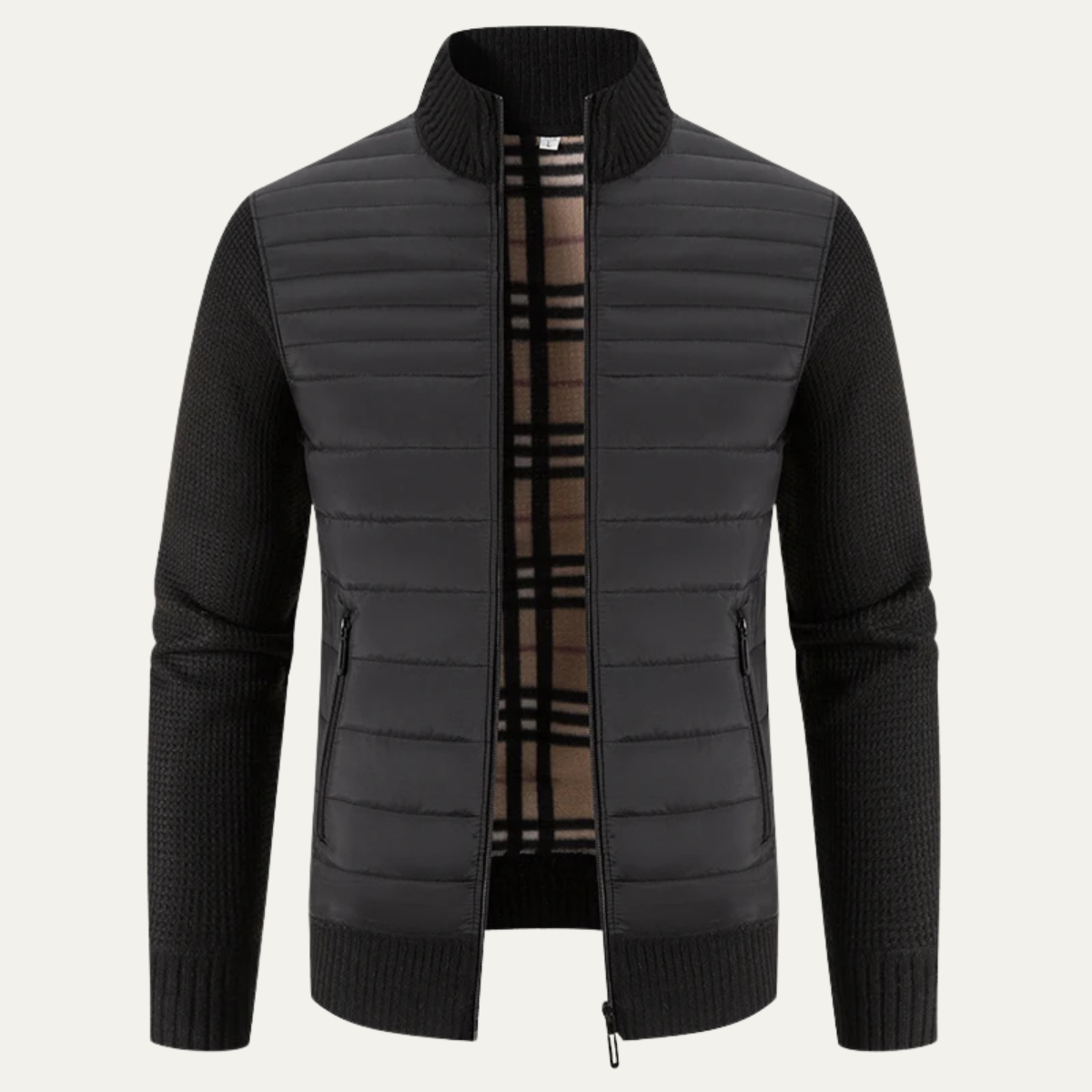 Kade | Men's Quilted Puffer Jacket Black Knit Sleeves