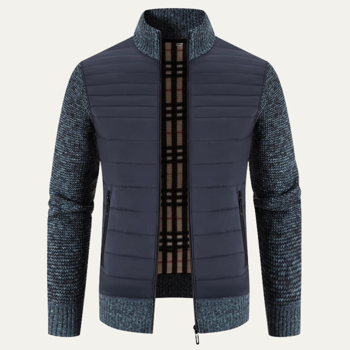 Kade | Men's Quilted Puffer Jacket Black Knit Sleeves