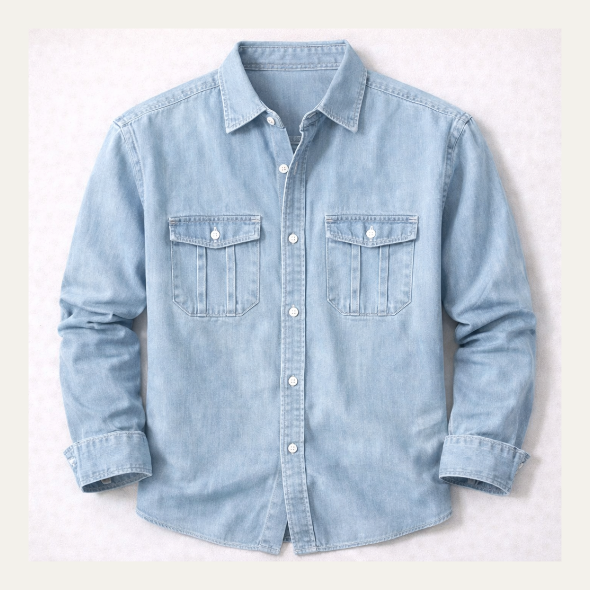Beau | Men's Denim Shirt Light Blue Long Sleeve Chest Pocket