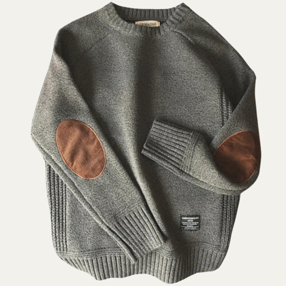 Beau | Men's Oversized Crew Neck Sweater Red Elbow Patches
