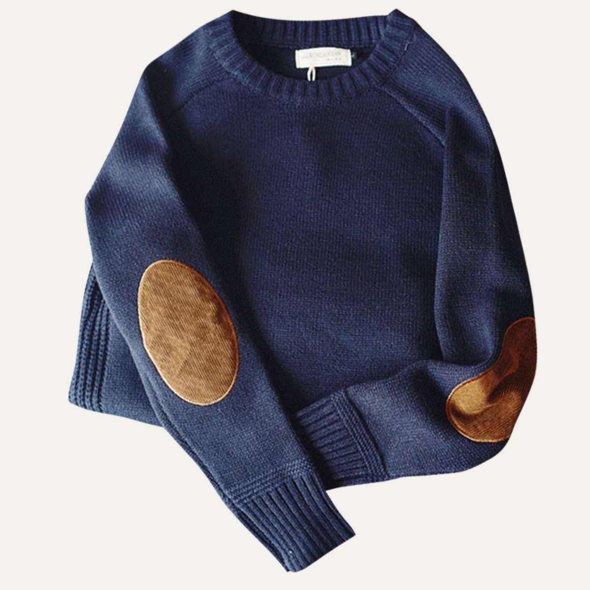 Beau | Men's Oversized Crew Neck Sweater Red Elbow Patches