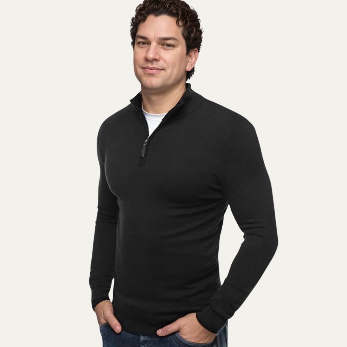 Bram | Men's Quarter Zip Sweater Black Long Sleeve