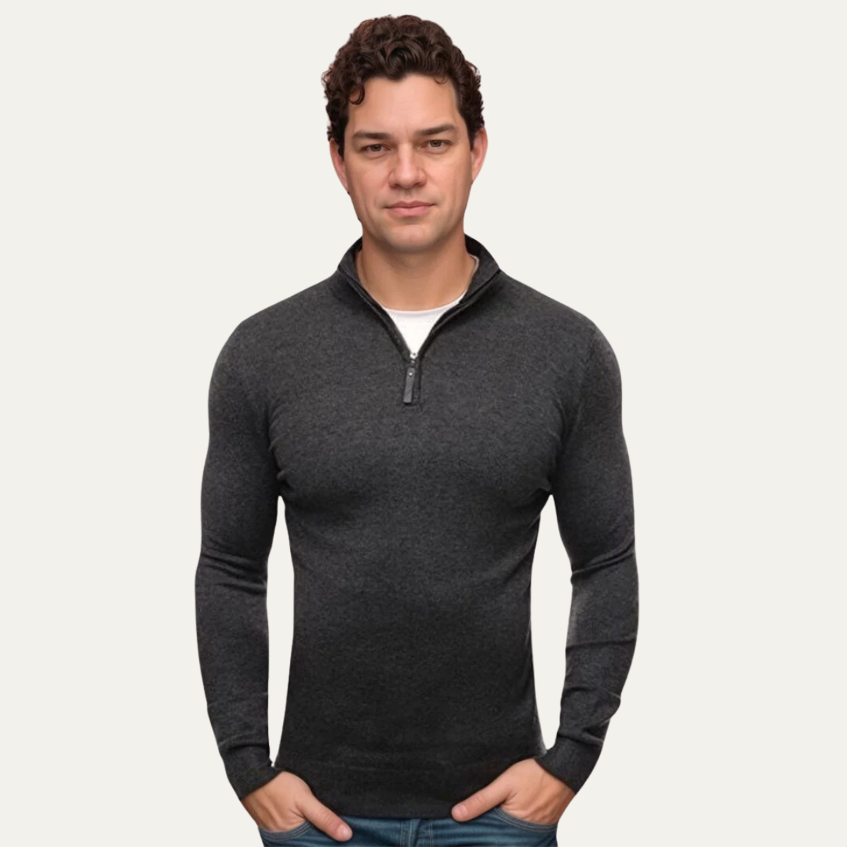Bram | Men's Quarter Zip Sweater Black Long Sleeve