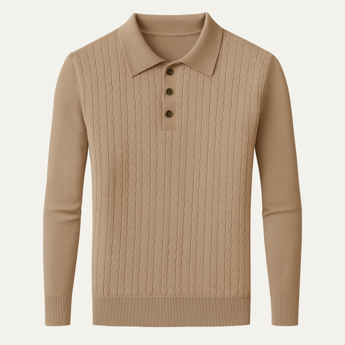 Jasper | Men's Cable Knit Polo Sweater Beige Long Sleeve