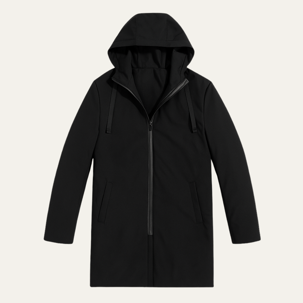 Voss | Men's Long Rain Jacket Black Waterproof Hooded