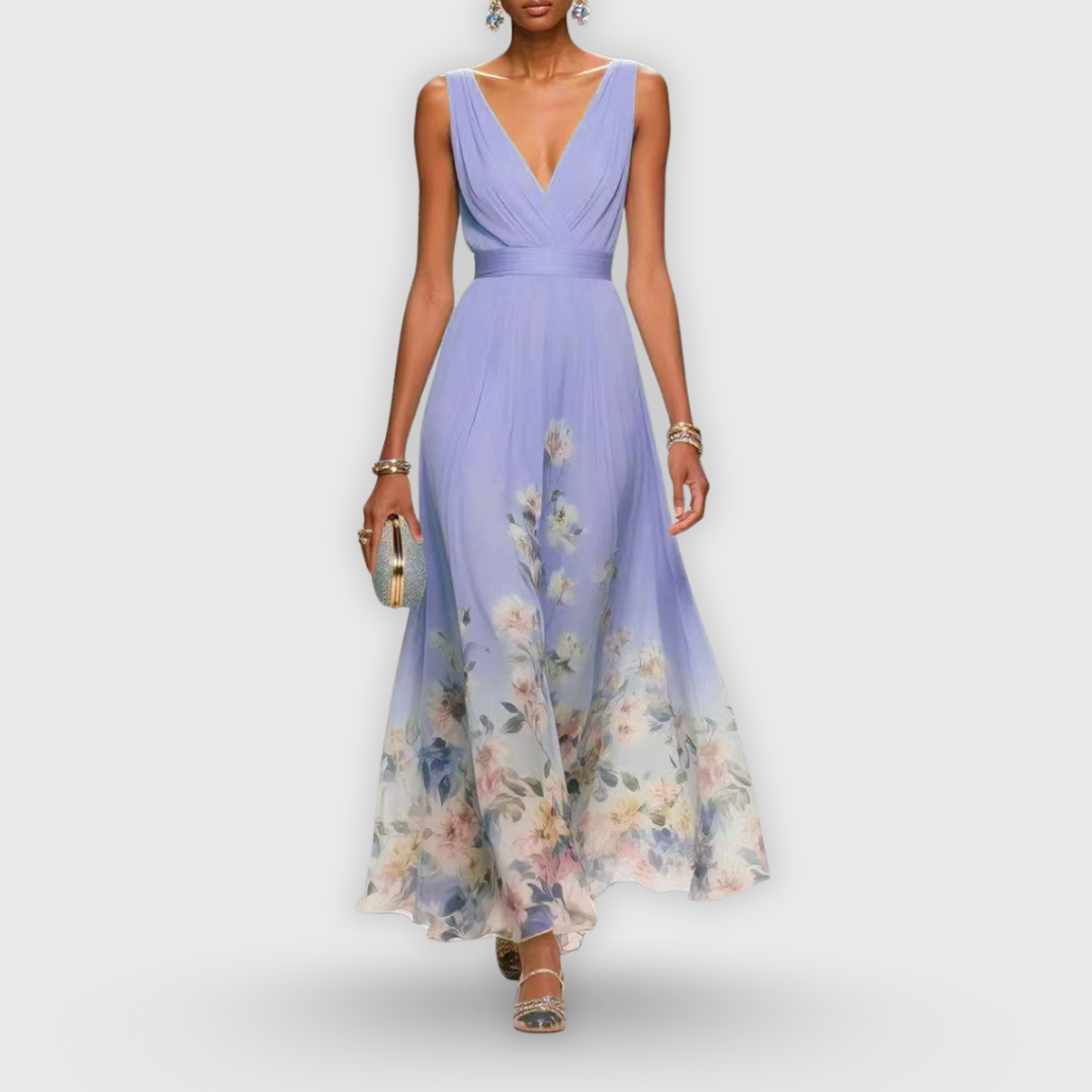 Demi | Women's Floral Maxi Dress Light Blue V Neck