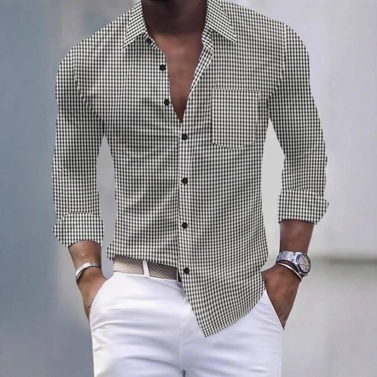Axel | Men's Slim Fit Gingham Button Up Shirt Light Blue