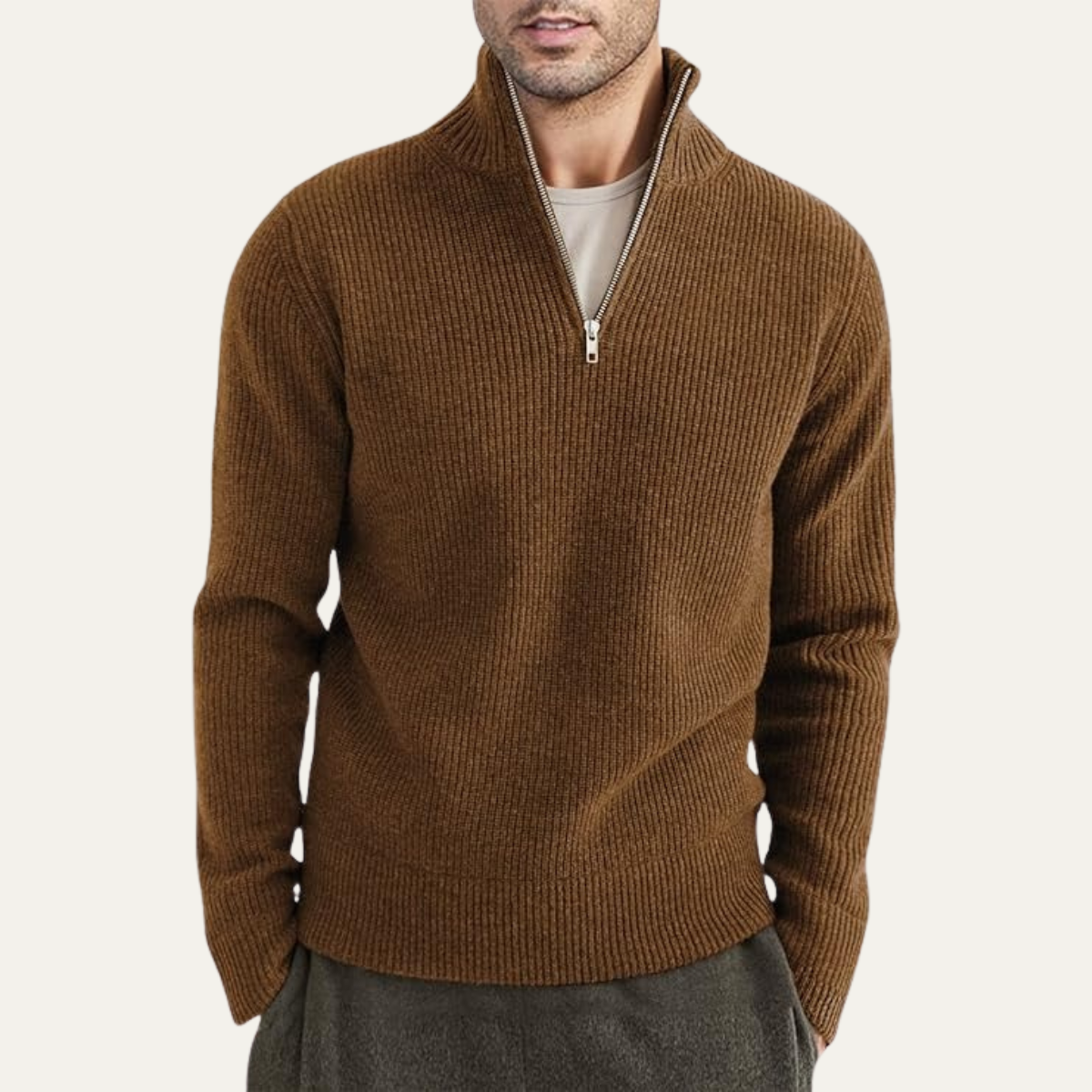 Luca | Men's Quarter Zip Sweater Black Ribbed Knit