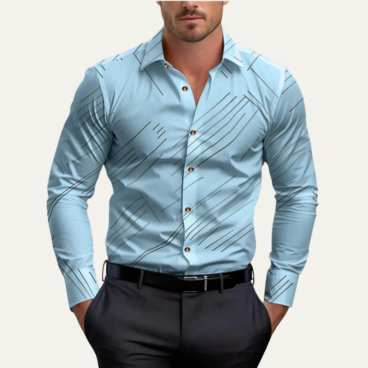 Axel | Men's Geometric Print Button Up Shirt Light Blue
