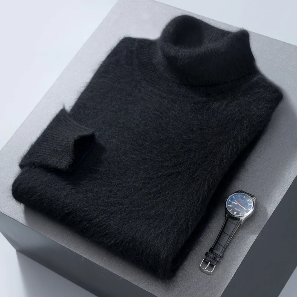 Voss | Men's Turtleneck Sweater Light Blue Cashmere