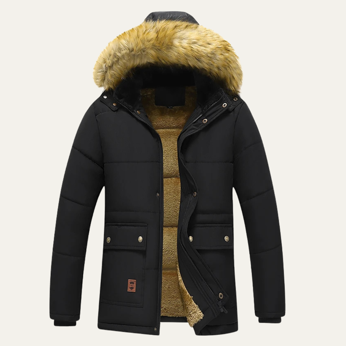 Luca | Men's Puffer Jacket Black Fleece Lined Hooded Winter