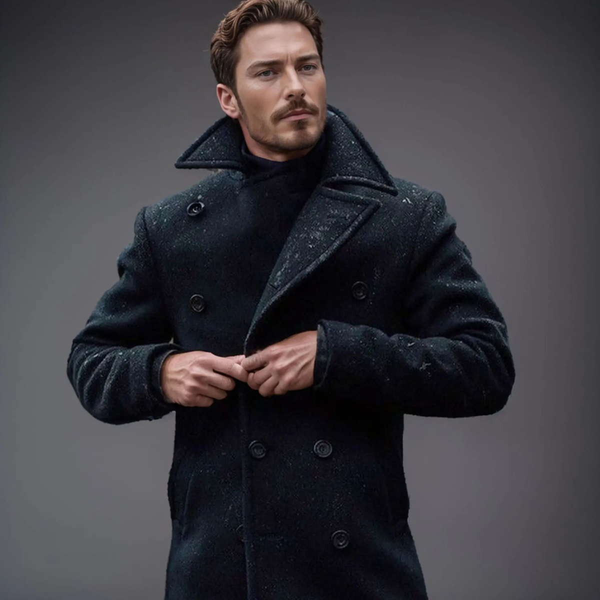 Brent | Men's Double Breasted Wool Pea Coat Black