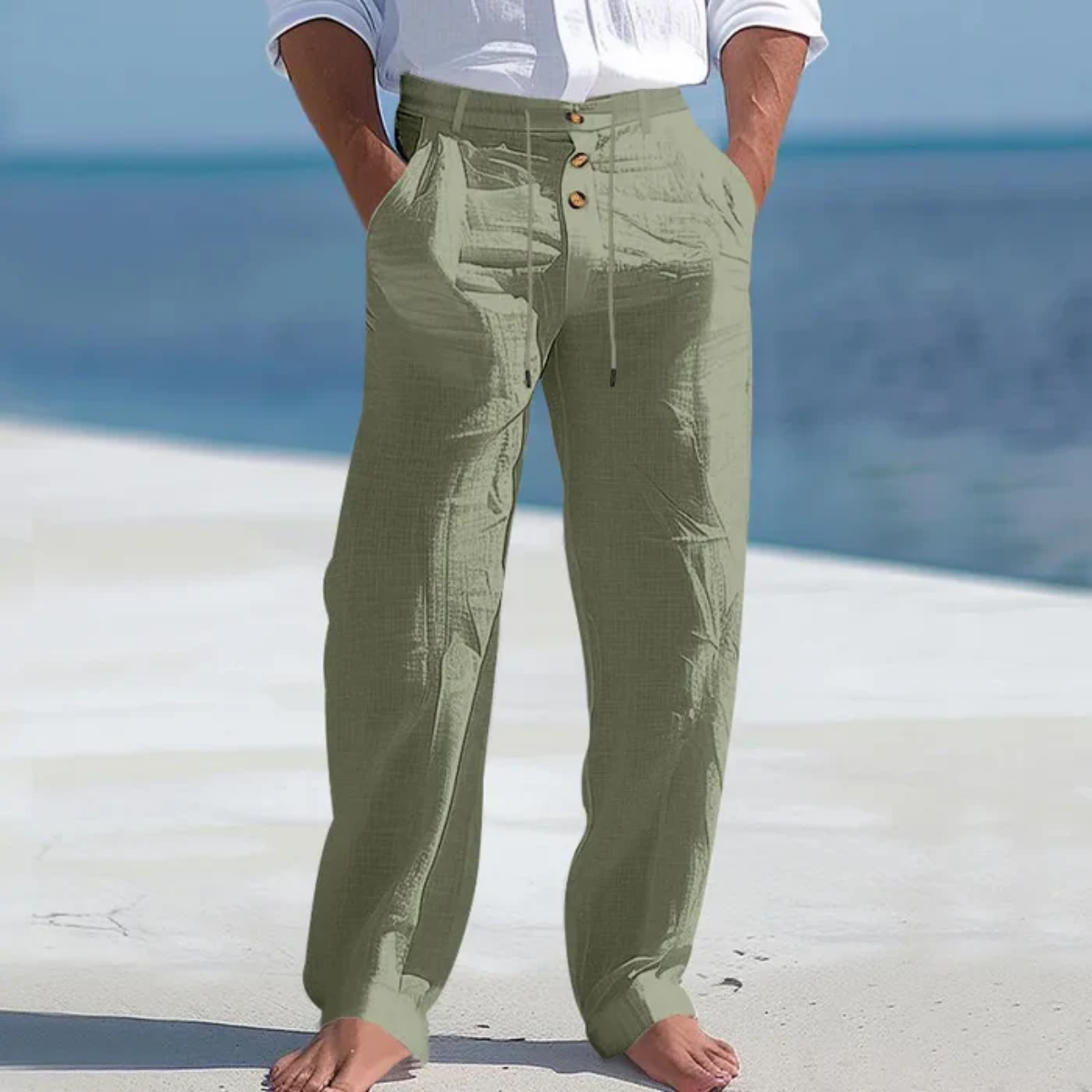Axel | Men's Linen Pants White Lightweight Relaxed Fit
