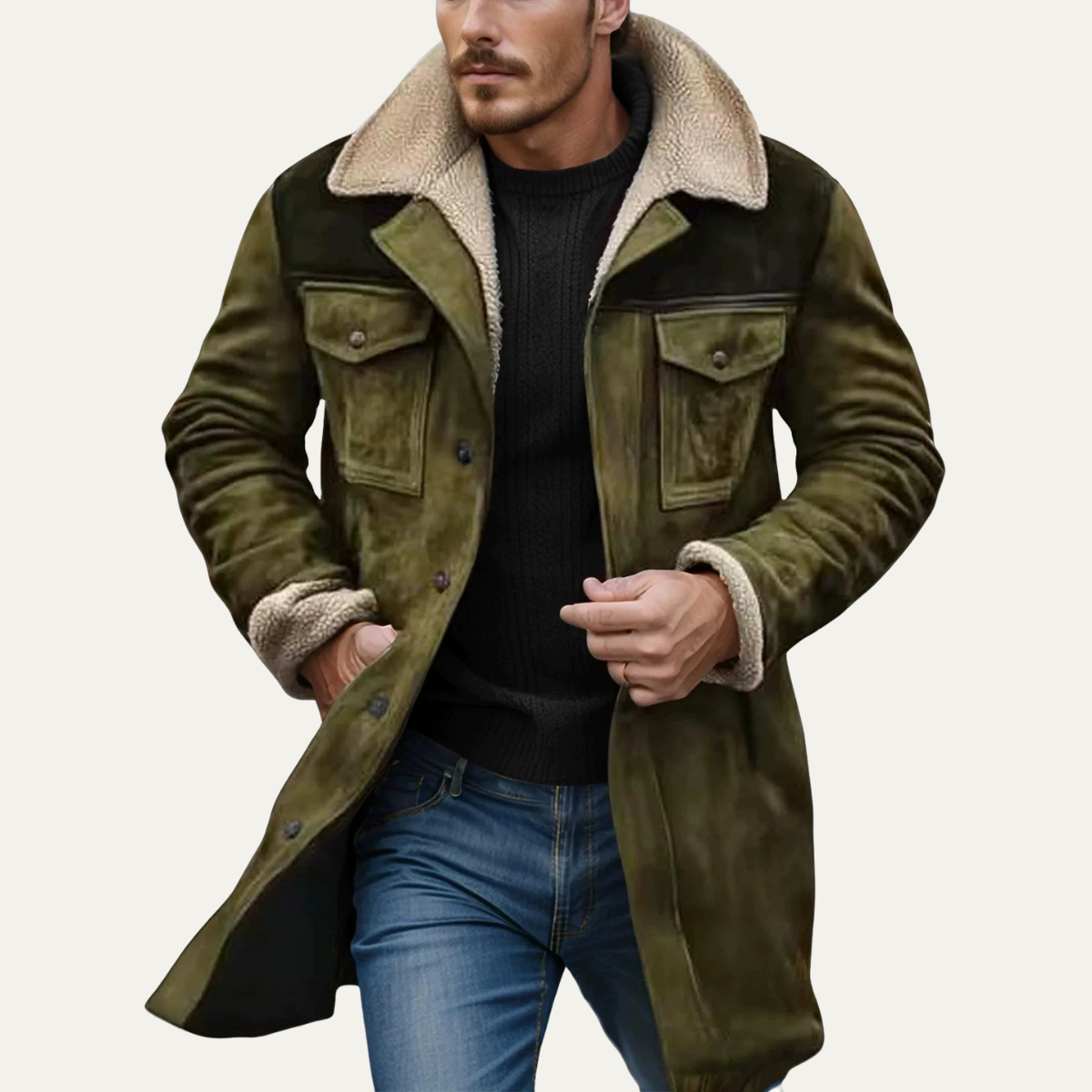 Ezra | Men's Suede Sherpa Jacket Brown Vintage Lined