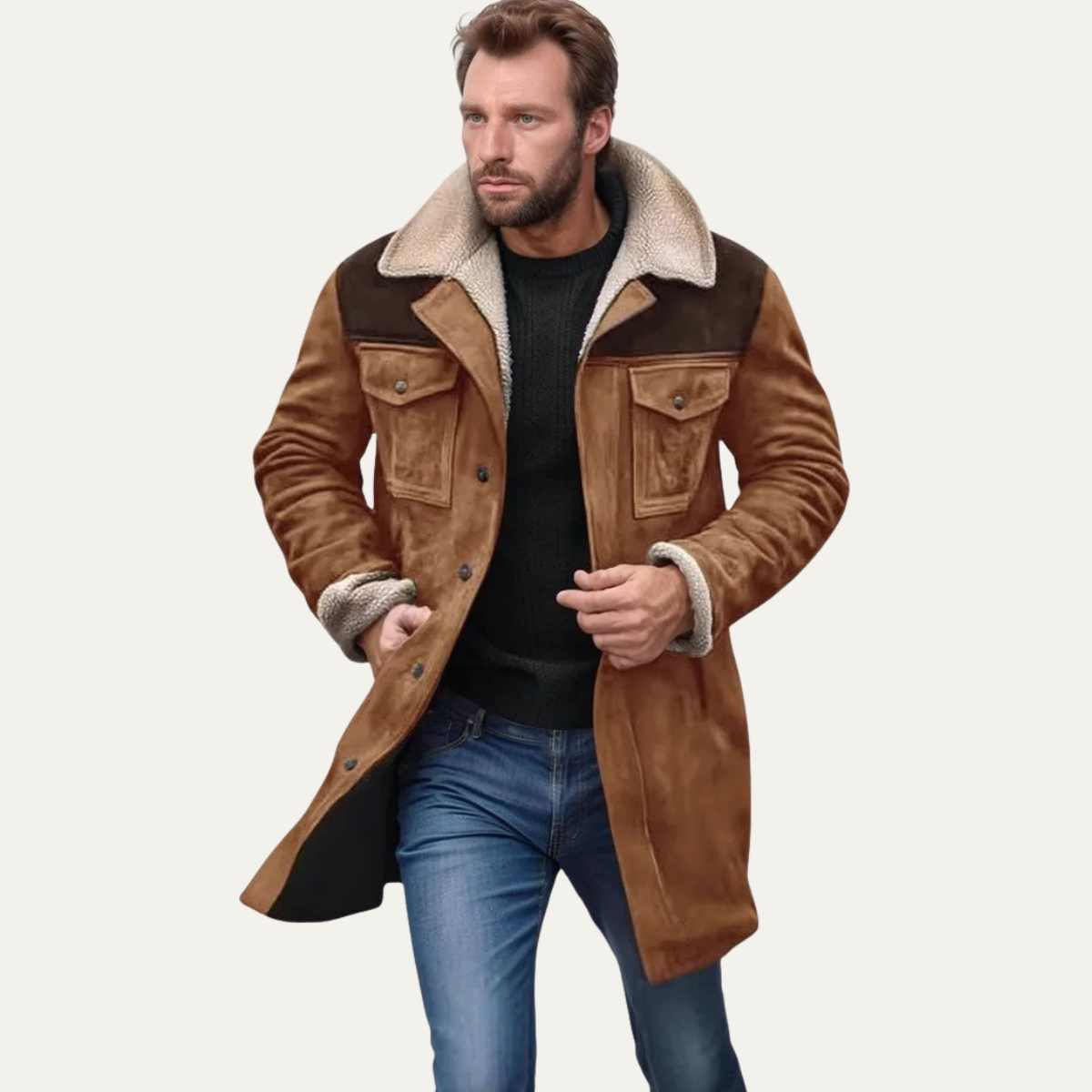 Ezra | Men's Suede Sherpa Jacket Brown Vintage Lined