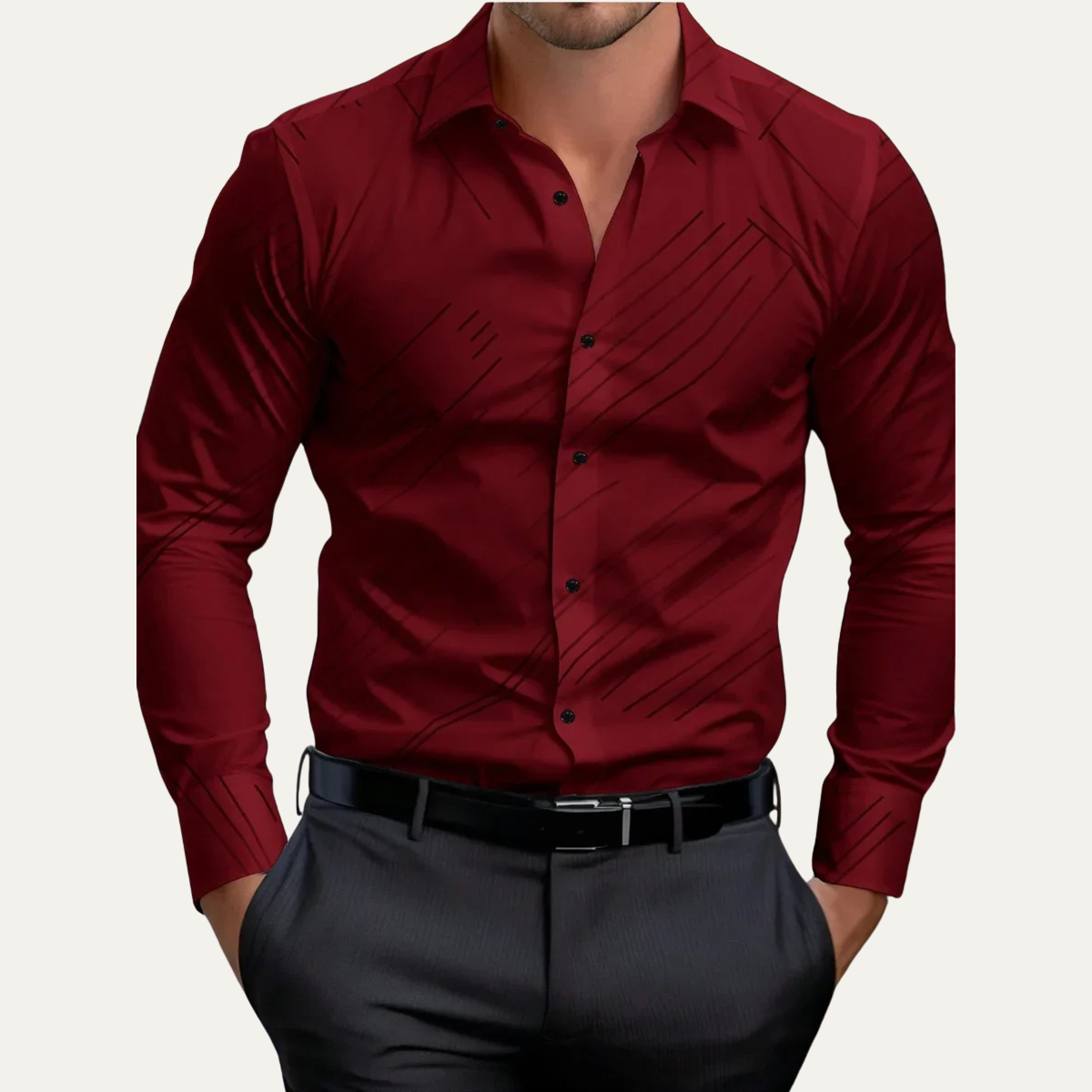 Axel | Men's Geometric Print Button Up Shirt Beige