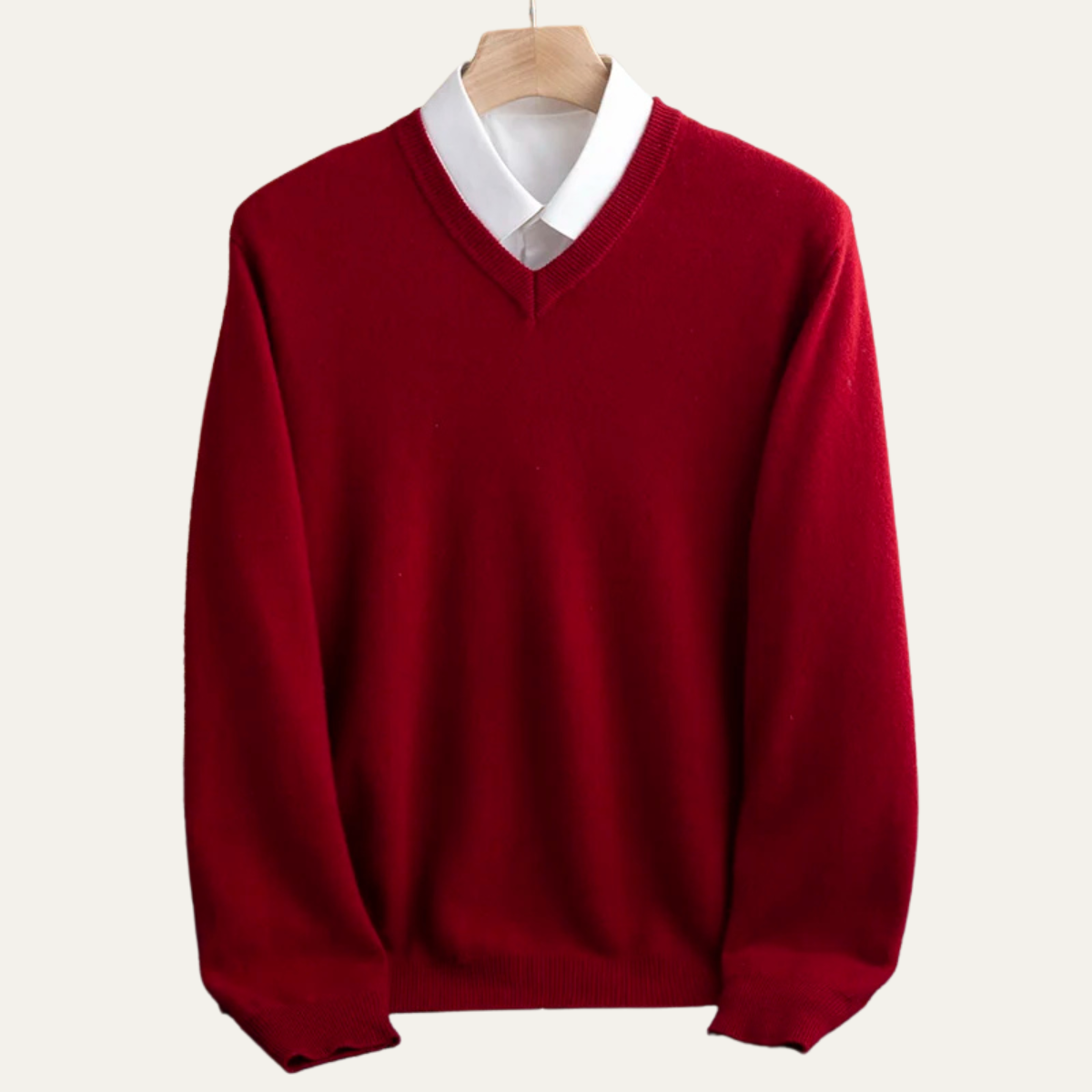 Beau | Men's V Neck Sweater Camel Wool Blend