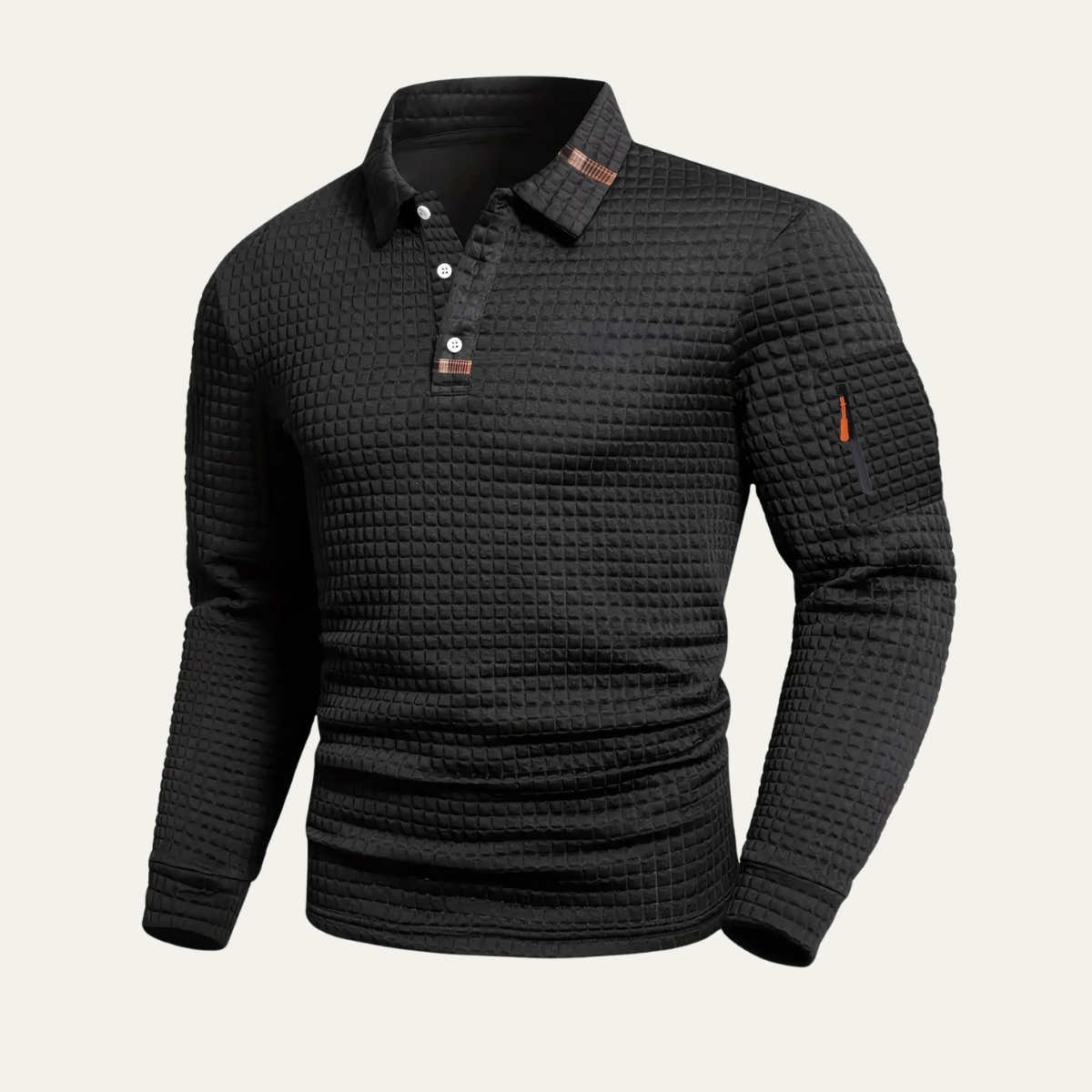 Axel | Men's Quilted Polo Shirt Black Long Sleeve