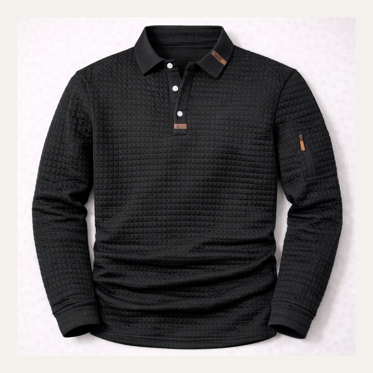 Axel | Men's Quilted Polo Shirt Black Long Sleeve