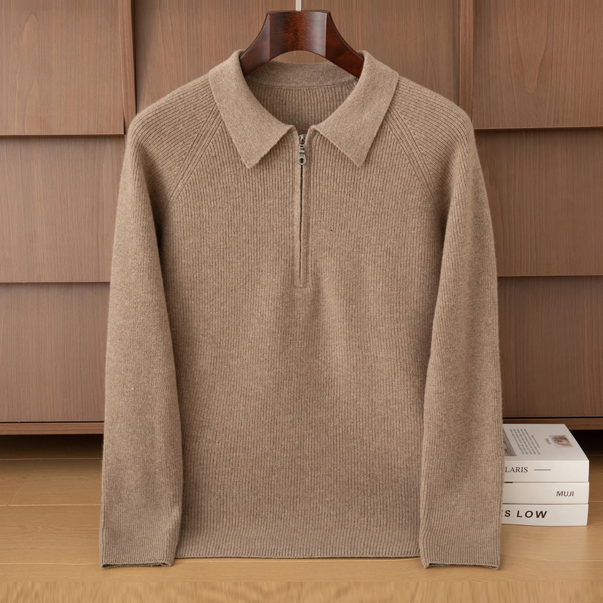 Liv | Men's Ribbed Quarter Zip Sweater Cream Collared