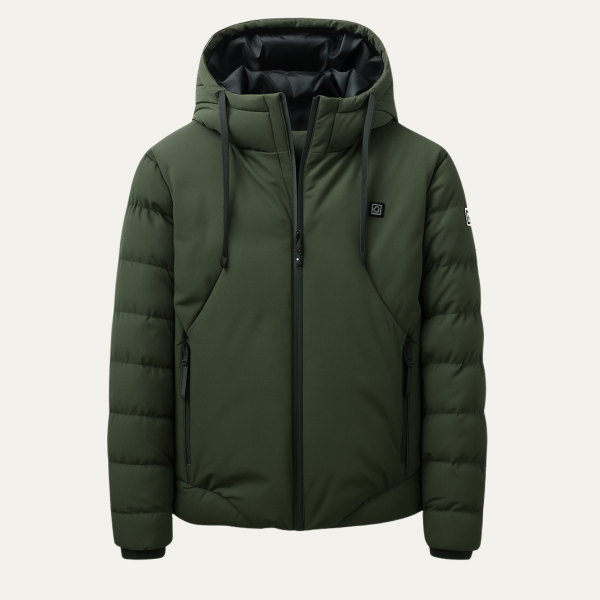 Rhys | Men's Puffer Jacket Olive Hooded Quilted Winter