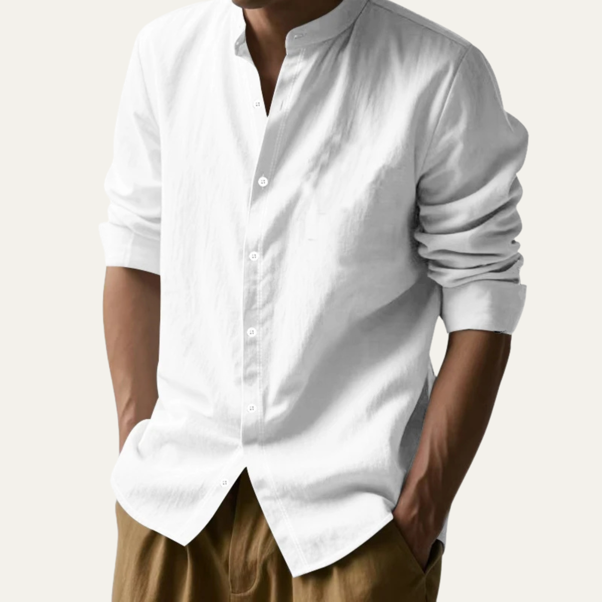 Axel | Men's Casual Cotton Linen Button Down Shirt White
